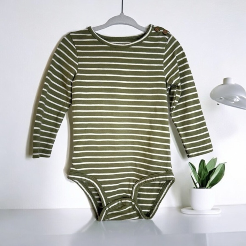Carter's Olive Green Striped Baby Long-Sleeve Bodysuit